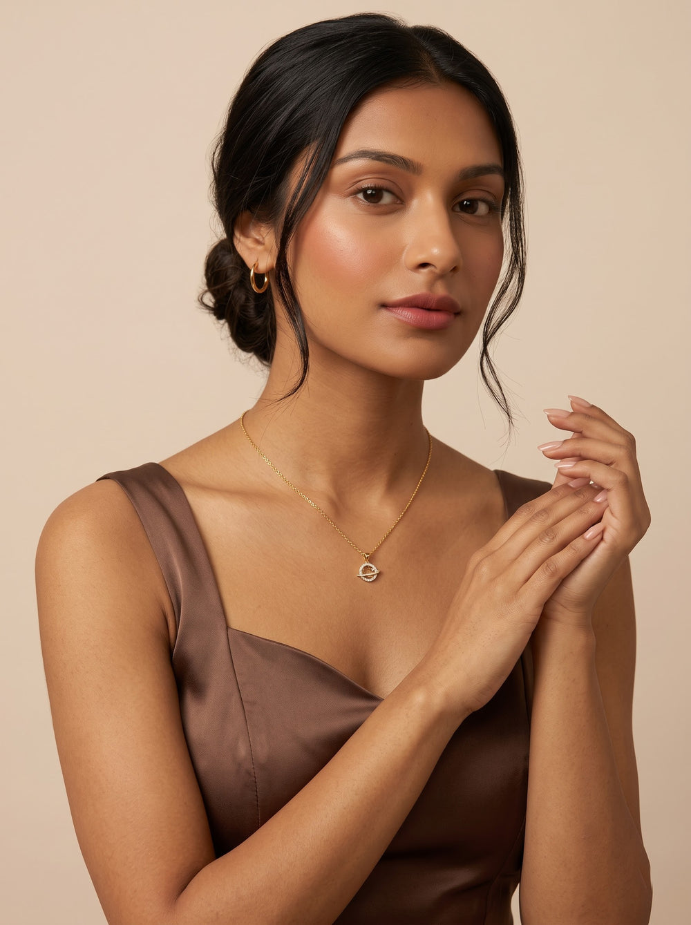 Smiley Planet Zircon Pendant Necklace – Gold-Plated Copper