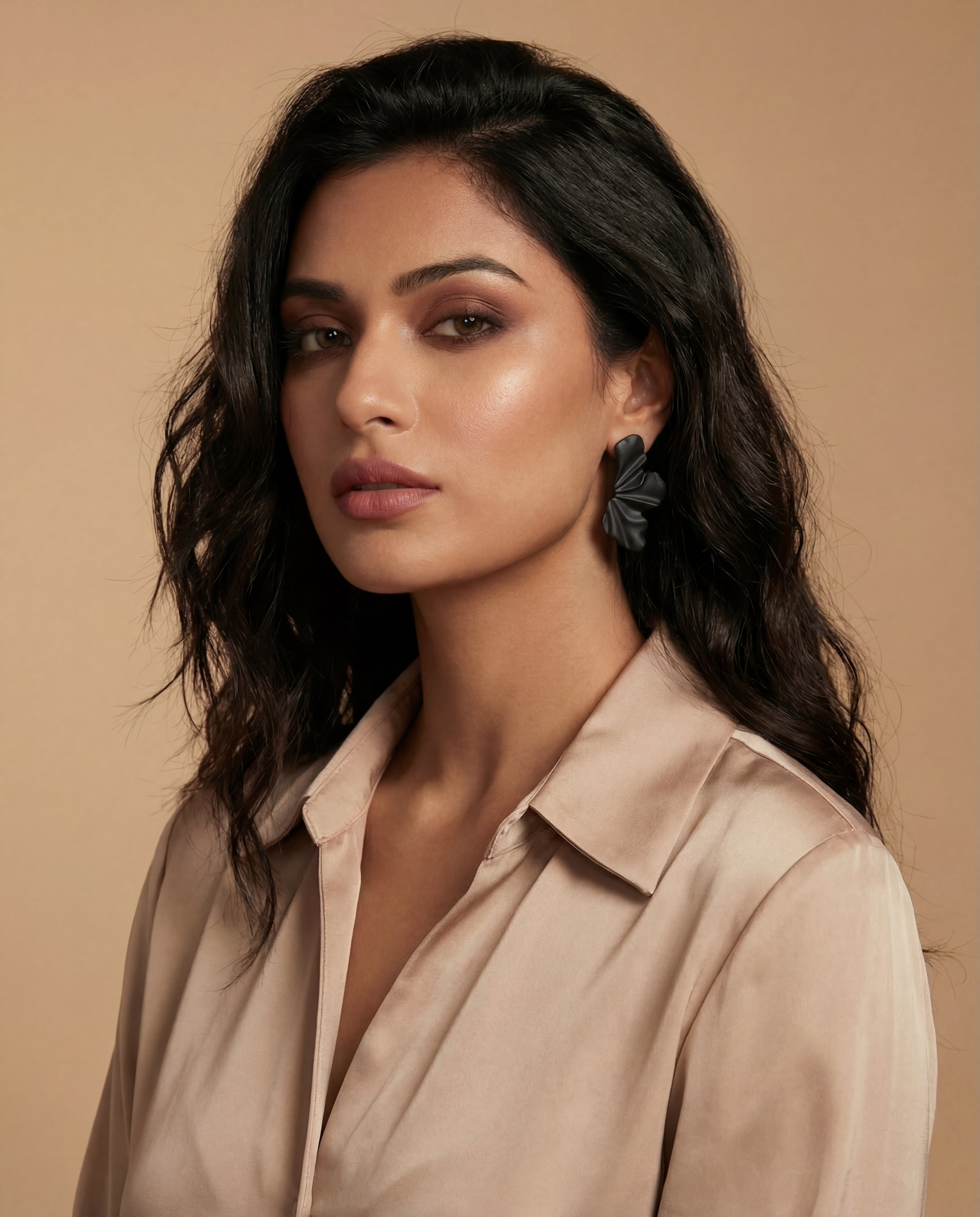 Matte Black Alloy Petal Statement Earrings