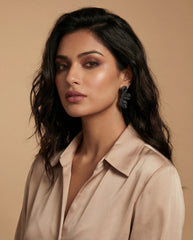 Matte Black Alloy Petal Statement Earrings