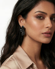 Matte Black Alloy Petal Statement Earrings
