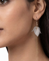 White Leaf Dangle Earrings with Gold S925 Silver Hooks