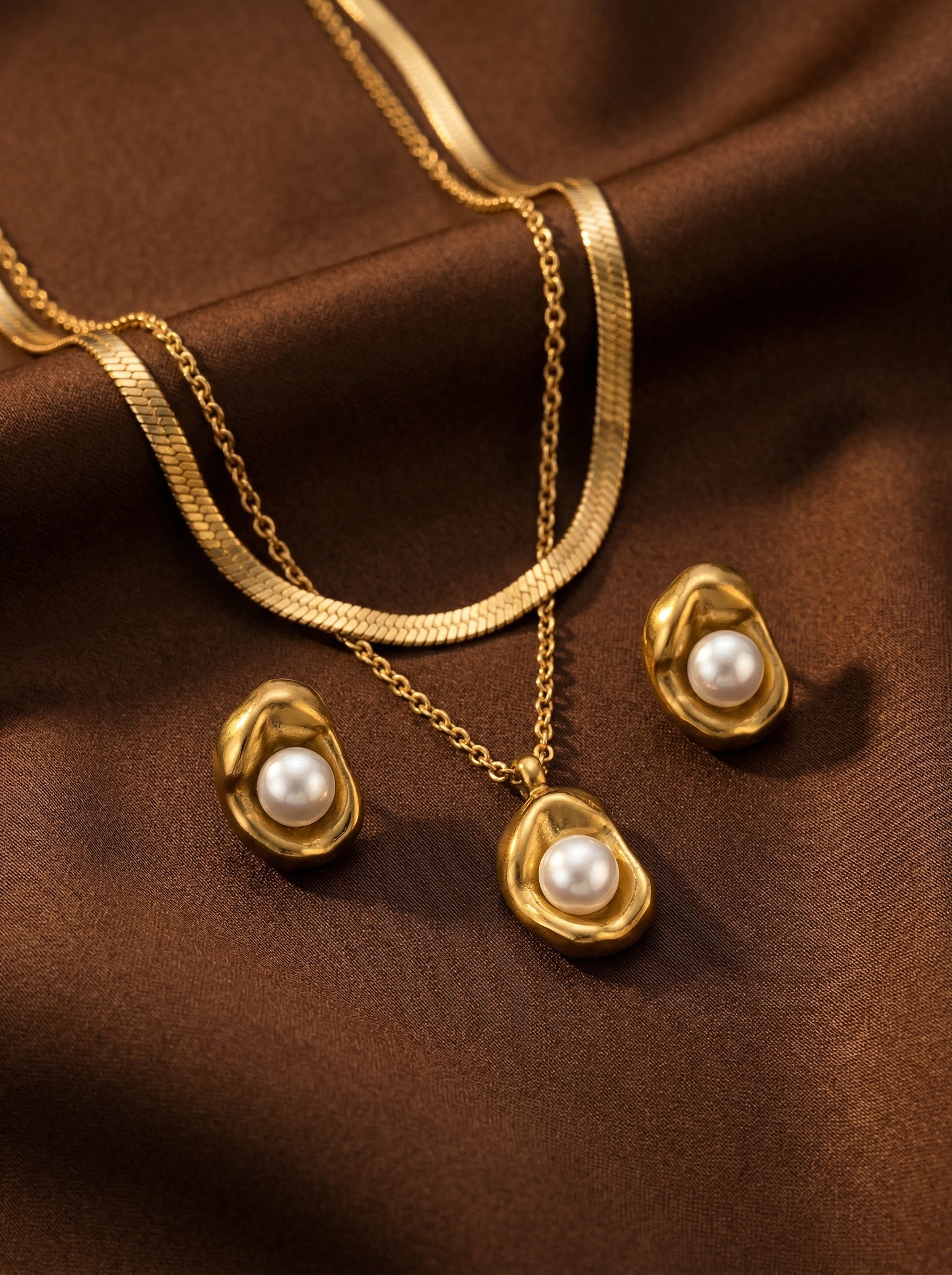 18K Gold Plated Pearl Four-Piece Jewelry Set - Confident Everyday Wear