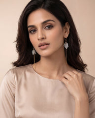 White Leaf Dangle Earrings with Gold S925 Silver Hooks