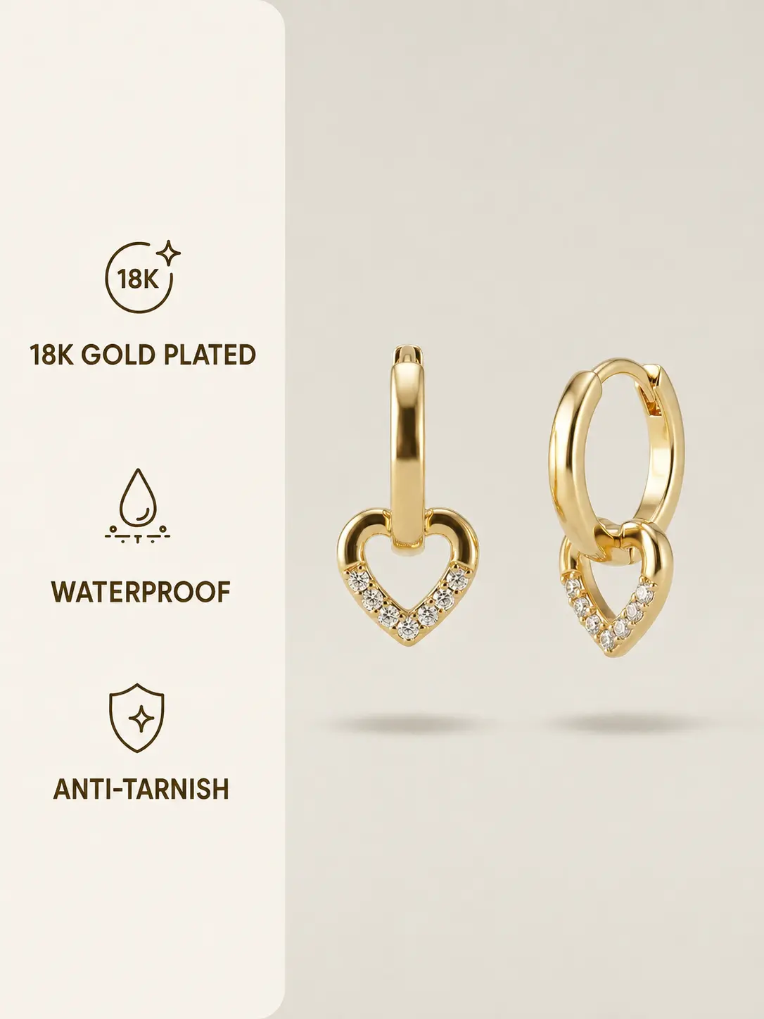 Gold Plated Stainless Steel Geometric Heart Drop Earrings for Women