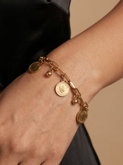 Gold Coin Disc Bracelet – Polished Stainless Steel Charms