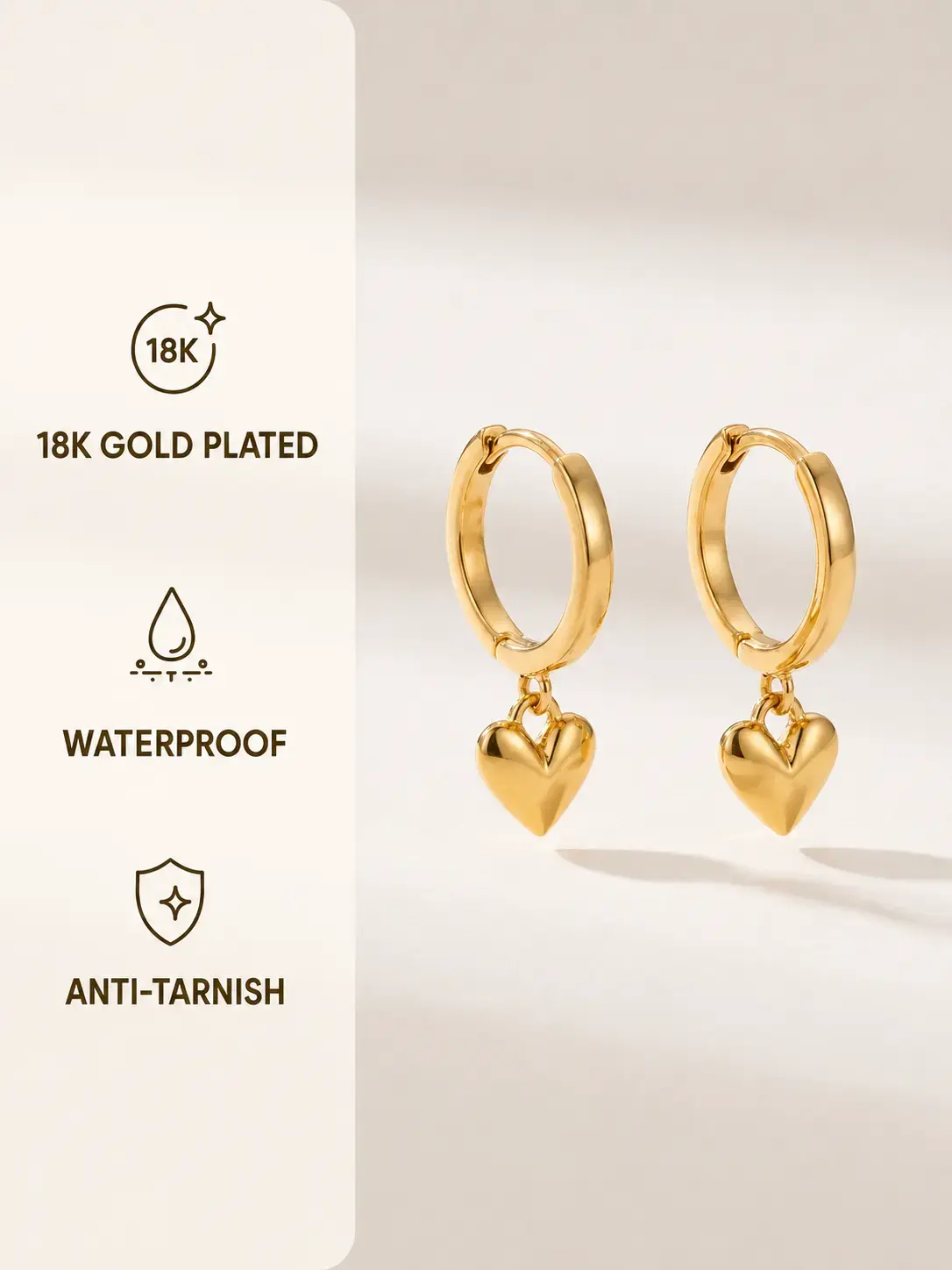 Gold Geometric Heart Drop Earrings | 304 Stainless Steel
