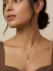Purple Lucky-Bead Zircon Pendant Necklace – Gold-Plated Copper