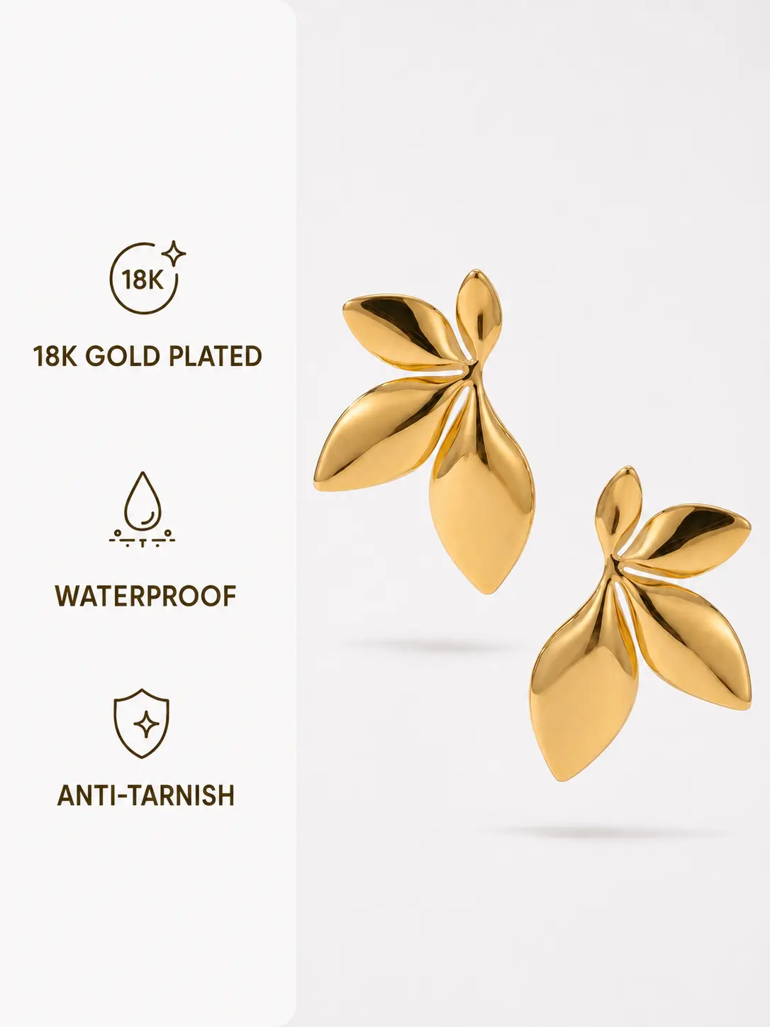 Gold Leaf Stainless Steel Stud Earrings – 18K Gold PVD Coated