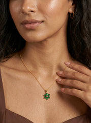 Green Enamel Flower Pendant Necklace – Gold Floral