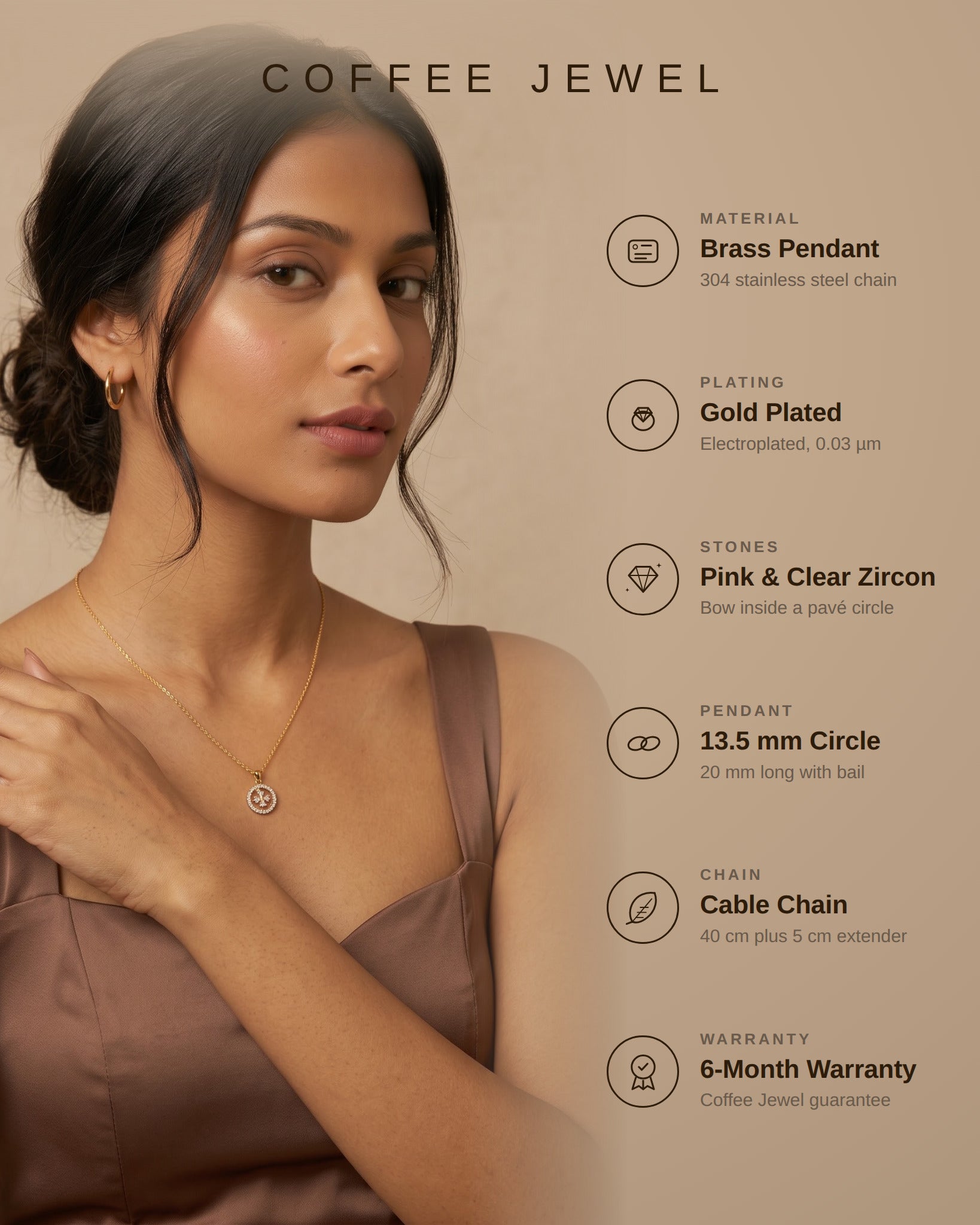 E-Shaped Floral Zircon Pendant Necklace – Gold-Plated Copper