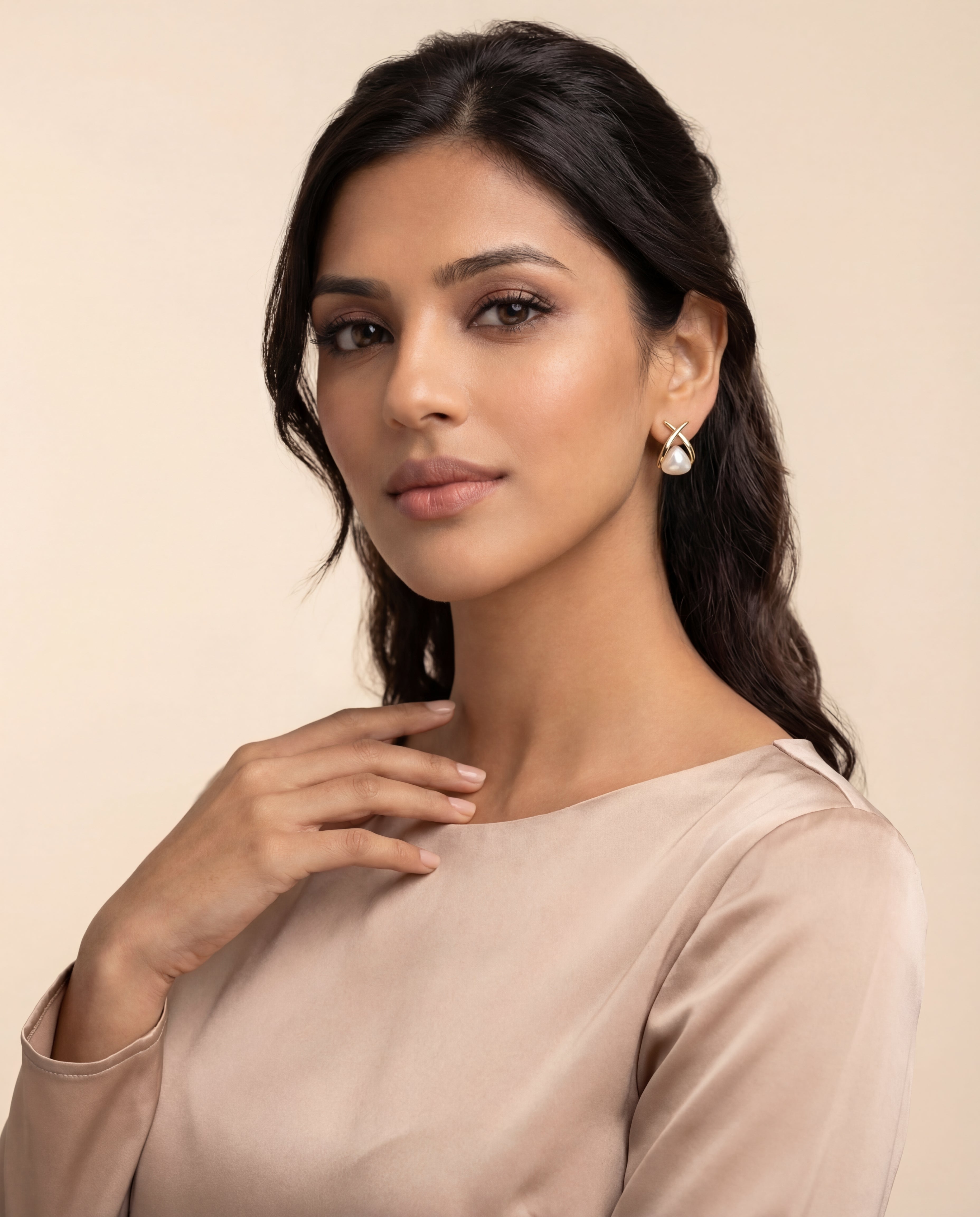 S925 Silver Gold-Tone Pearl Teardrop Earrings for Women