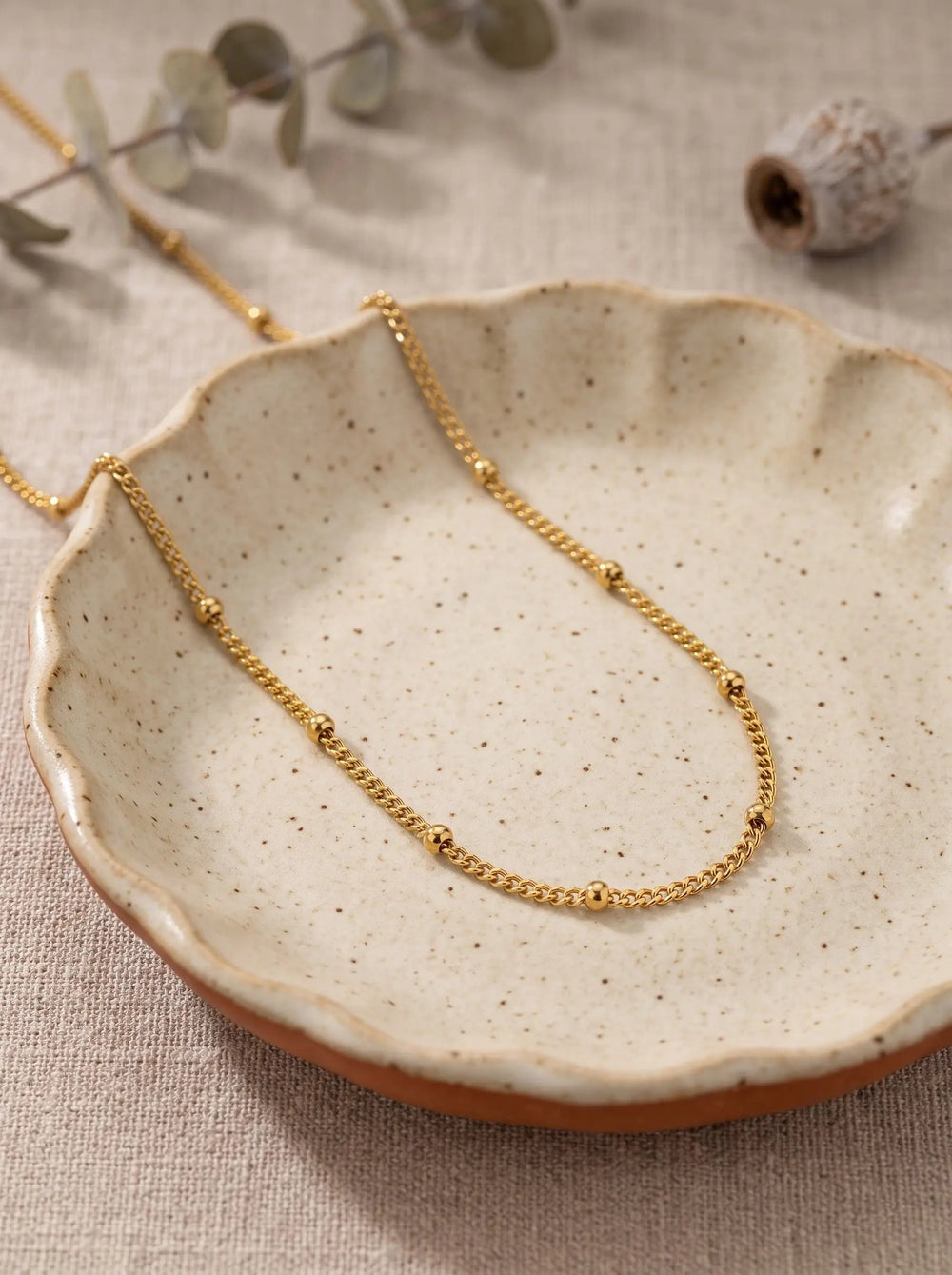 Fine Gold Box Chain Necklace – Minimalist Layering - Side Clip Bead