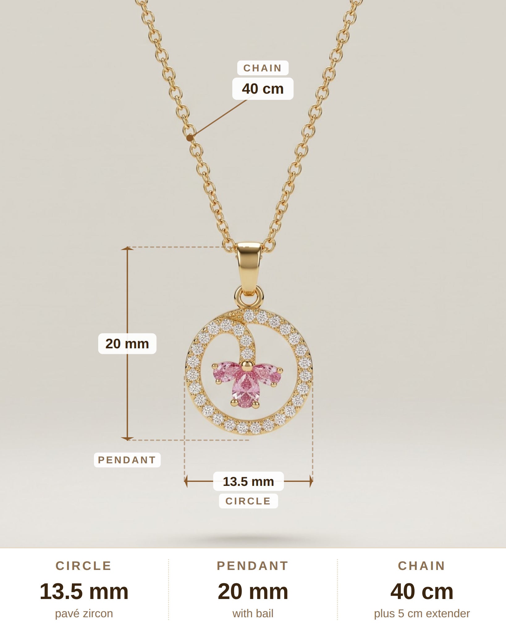 E-Shaped Floral Zircon Pendant Necklace – Gold-Plated Copper