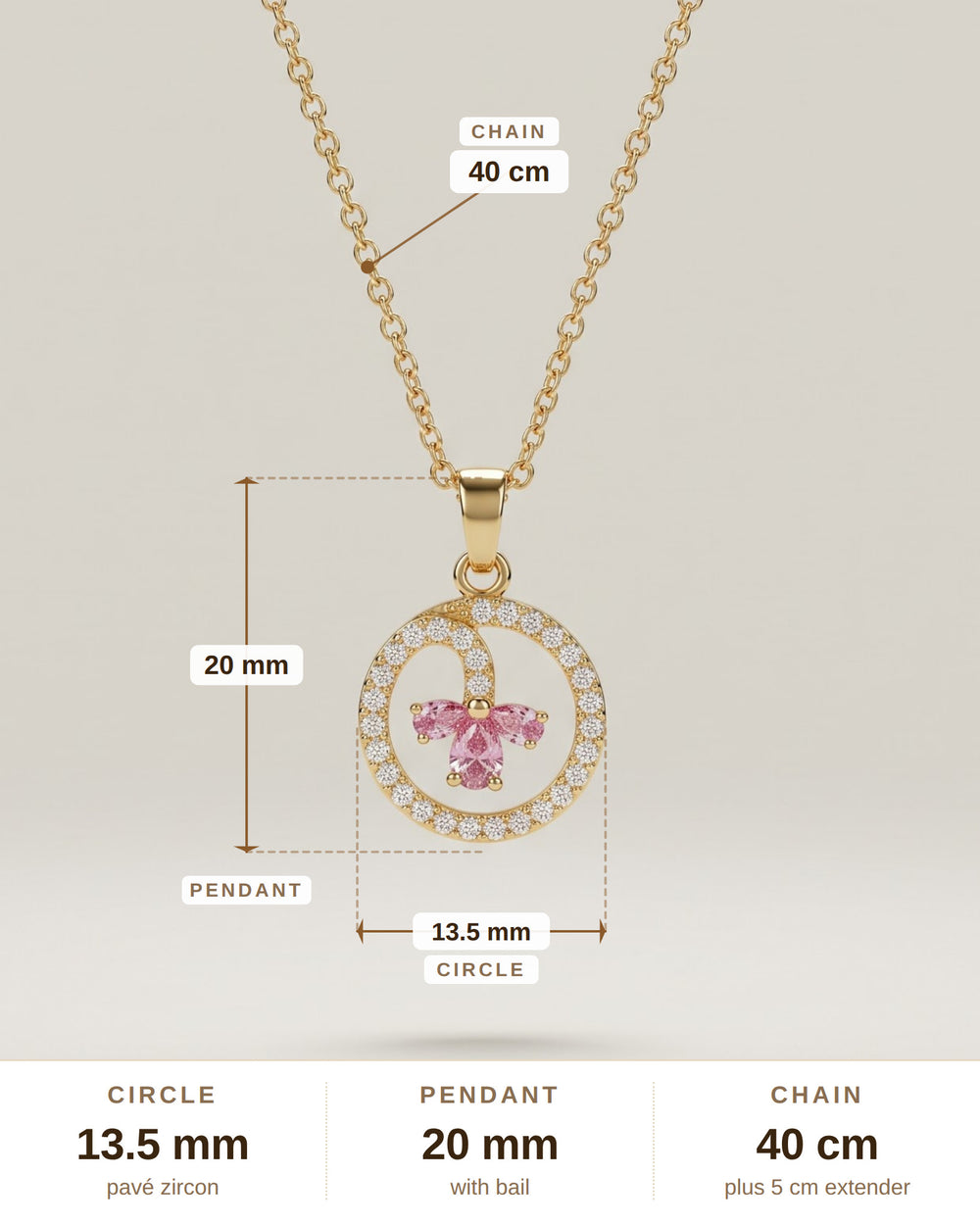 E-Shaped Floral Zircon Pendant Necklace – Gold-Plated Copper