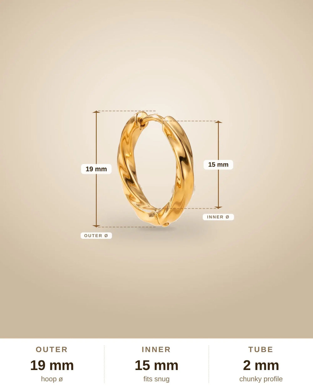 Chunky Oval Hoop Earrings - PVD Titanium Steel - Gold