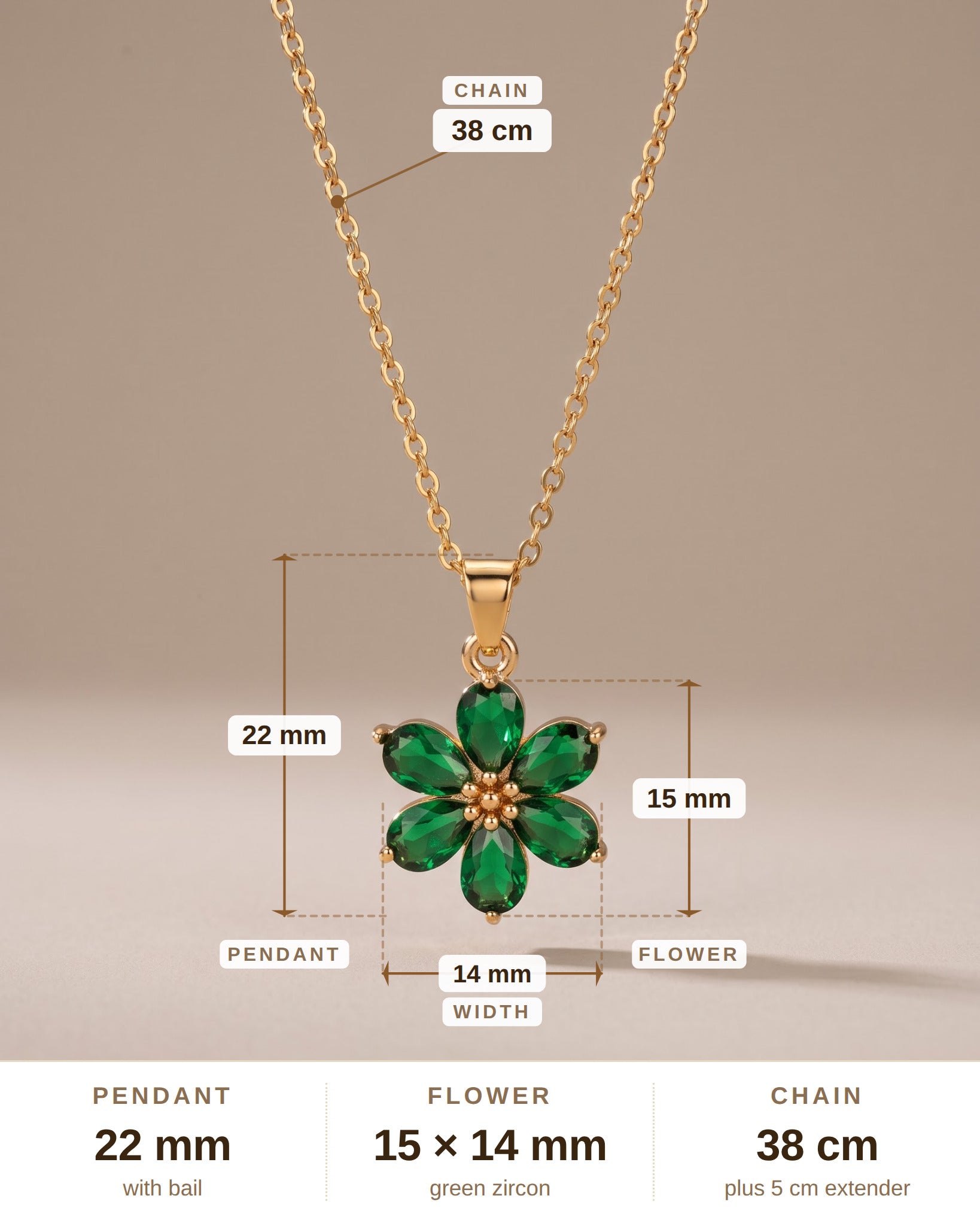 Green Enamel Flower Pendant Necklace – Gold Floral