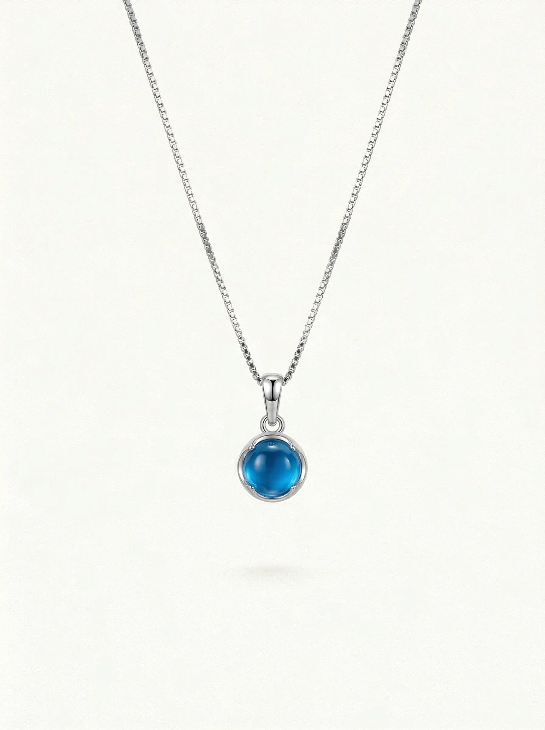 Blue Chalcedony Round Pendant Necklace Silver Chain