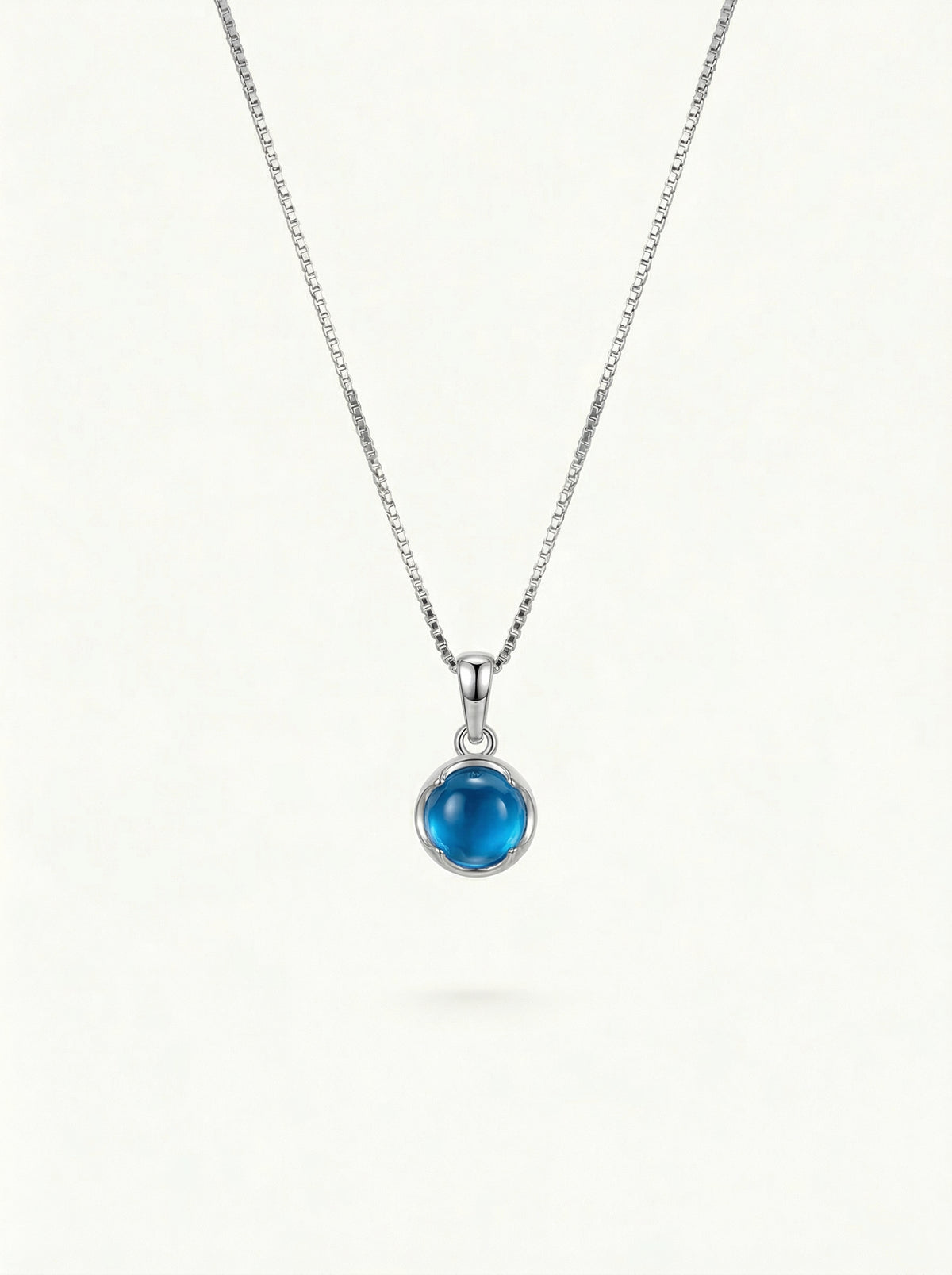 Blue Chalcedony Round Pendant Necklace Silver Chain