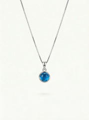 Blue Chalcedony Round Pendant Necklace Silver Chain