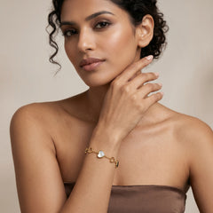 18k Gold Titanium Steel Heart Charm Bracelet