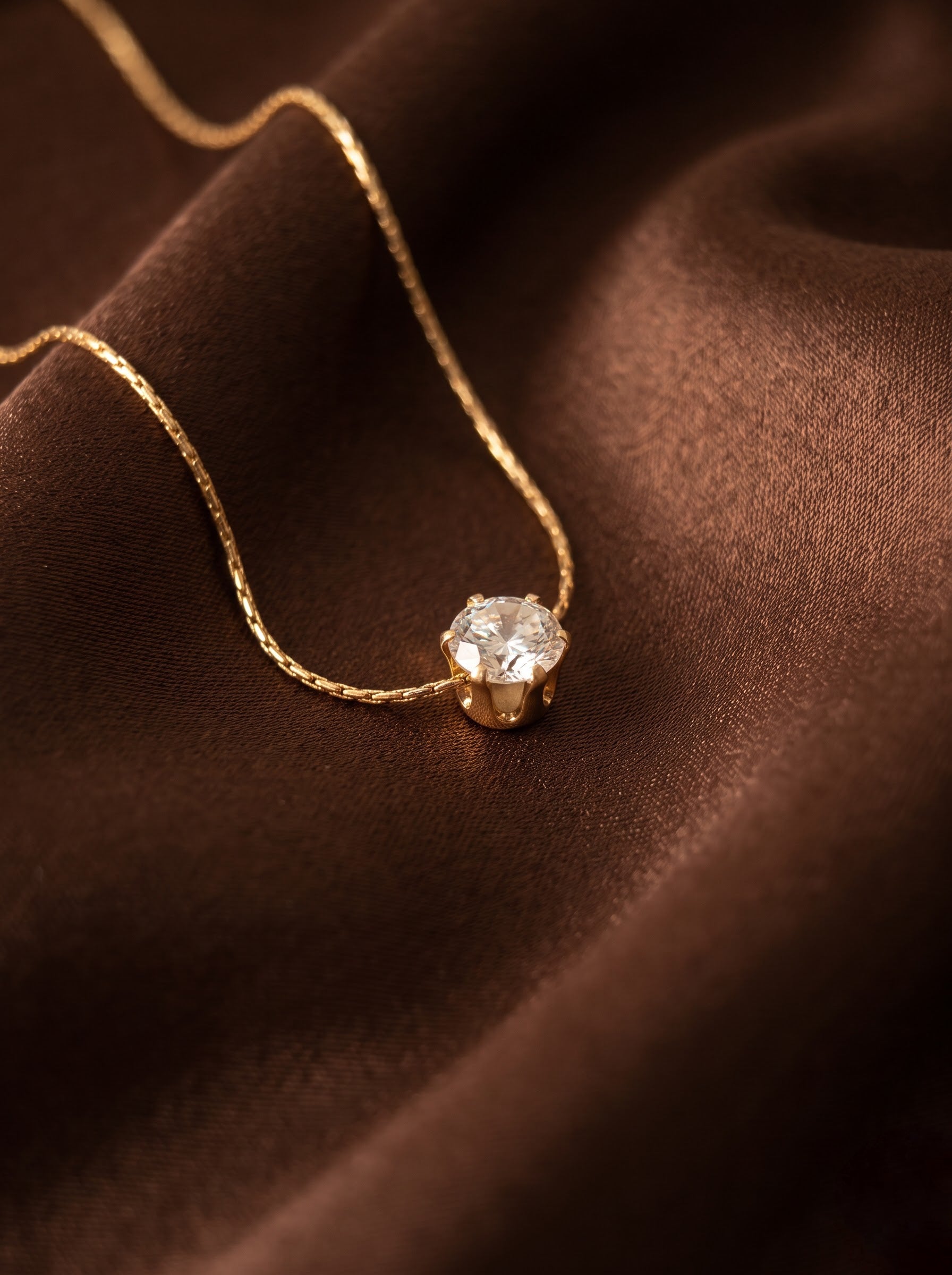 Gold 18K Plated Stainless Steel Single Diamond Pendant Necklace
