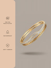 Gold Greek key bangle with pave zircon marquise centre — view 4
