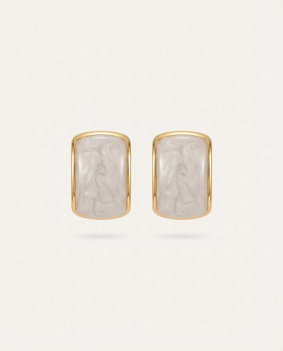 Off-White Gold Frame Acrylic Stud Earrings