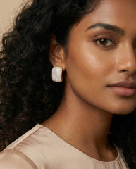 Off-White Gold Frame Acrylic Stud Earrings