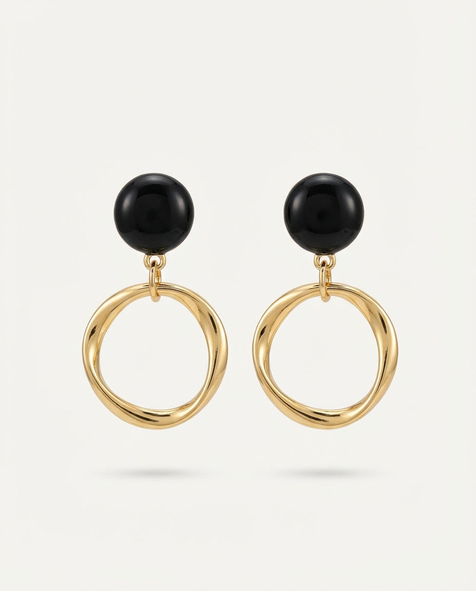 Black & Gold Drop Earrings | Medium Resin & Metal Alloy