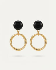 Black & Gold Drop Earrings | Medium Resin & Metal Alloy