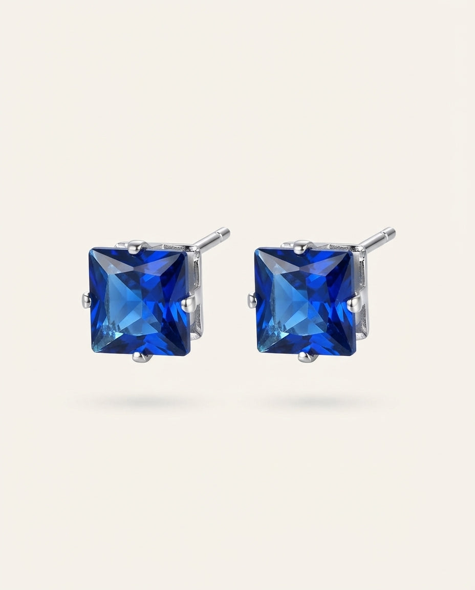 Blue Square Cut Stainless Steel Ear Studs