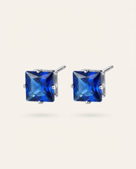 Blue Square Cut Stainless Steel Ear Studs
