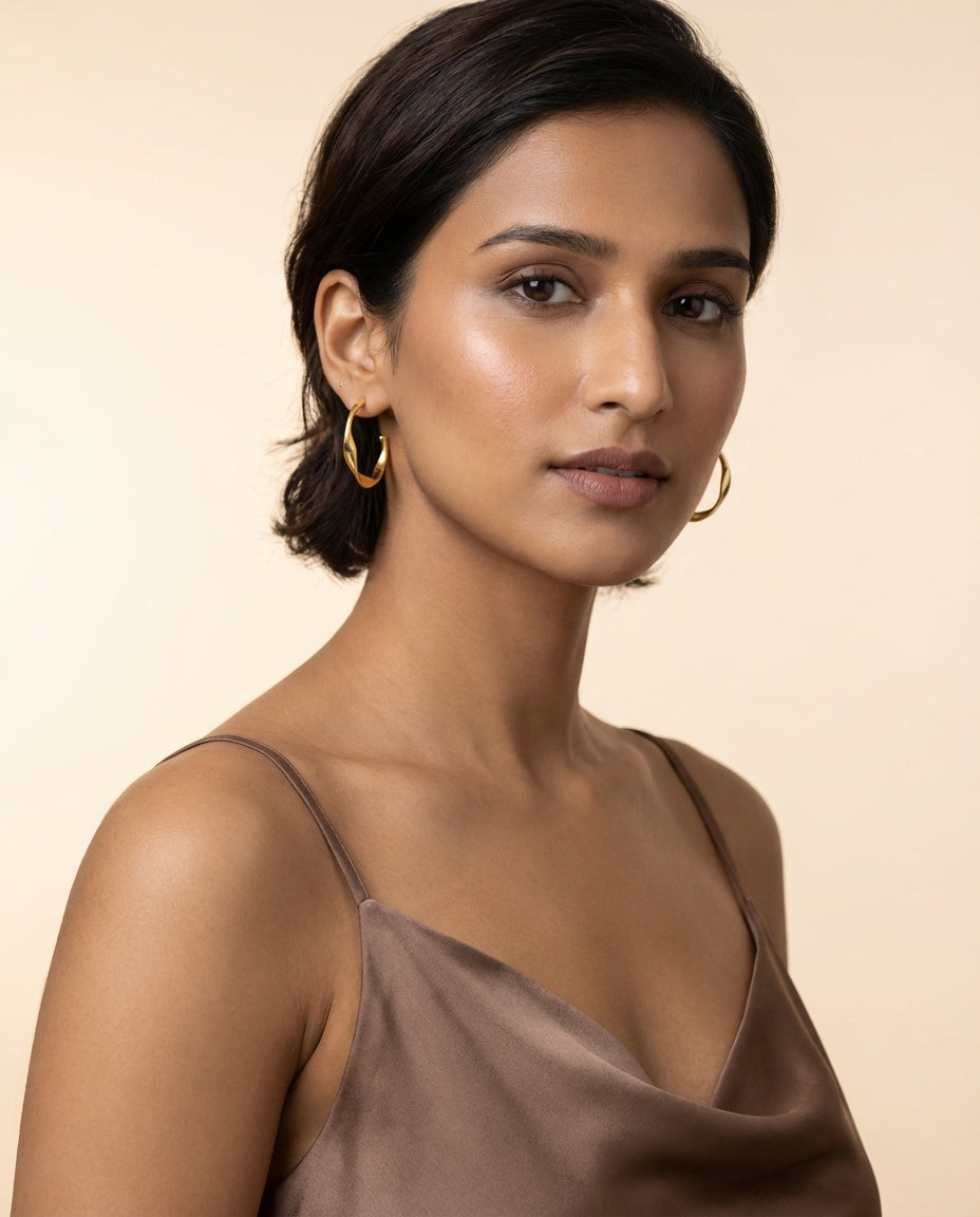 Bright Gold Women's S925 Silver Needle Hoop Earrings