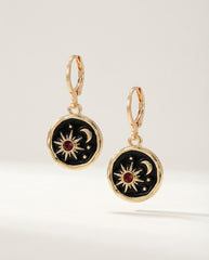 Black & Gold Sun Moon Alloy Dangling Earrings