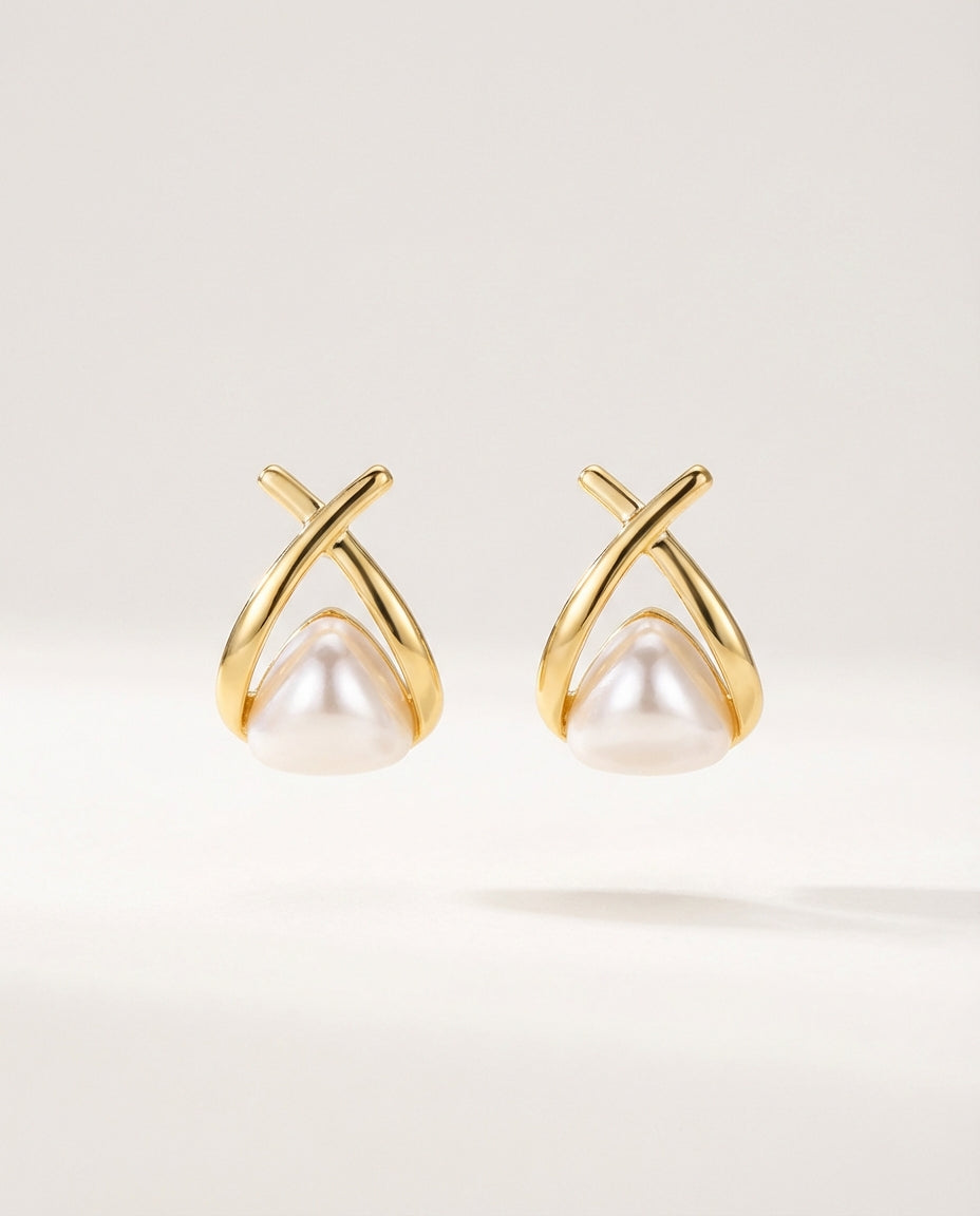 S925 Silver Gold-Tone Pearl Teardrop Earrings for Women