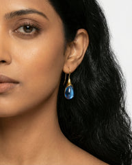 Blue Cat's Eye Drop Earrings in Gold-Tone