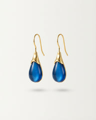 Blue Cat's Eye Drop Earrings in Gold-Tone