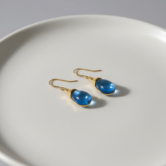 Blue Cat's Eye Drop Earrings in Gold-Tone