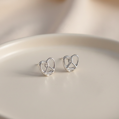 Silver Alloy Heart & Bow Knot Stud Earrings