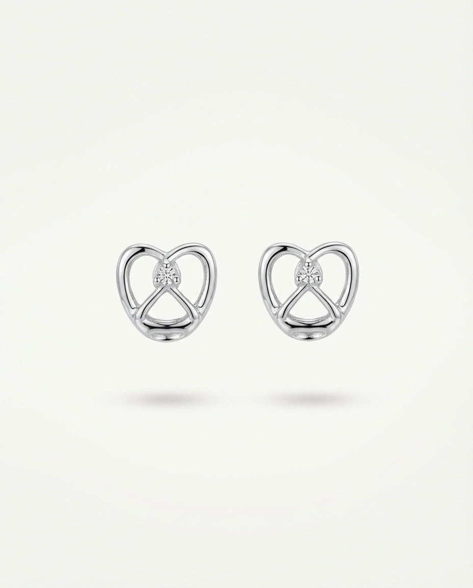 Silver Alloy Heart & Bow Knot Stud Earrings