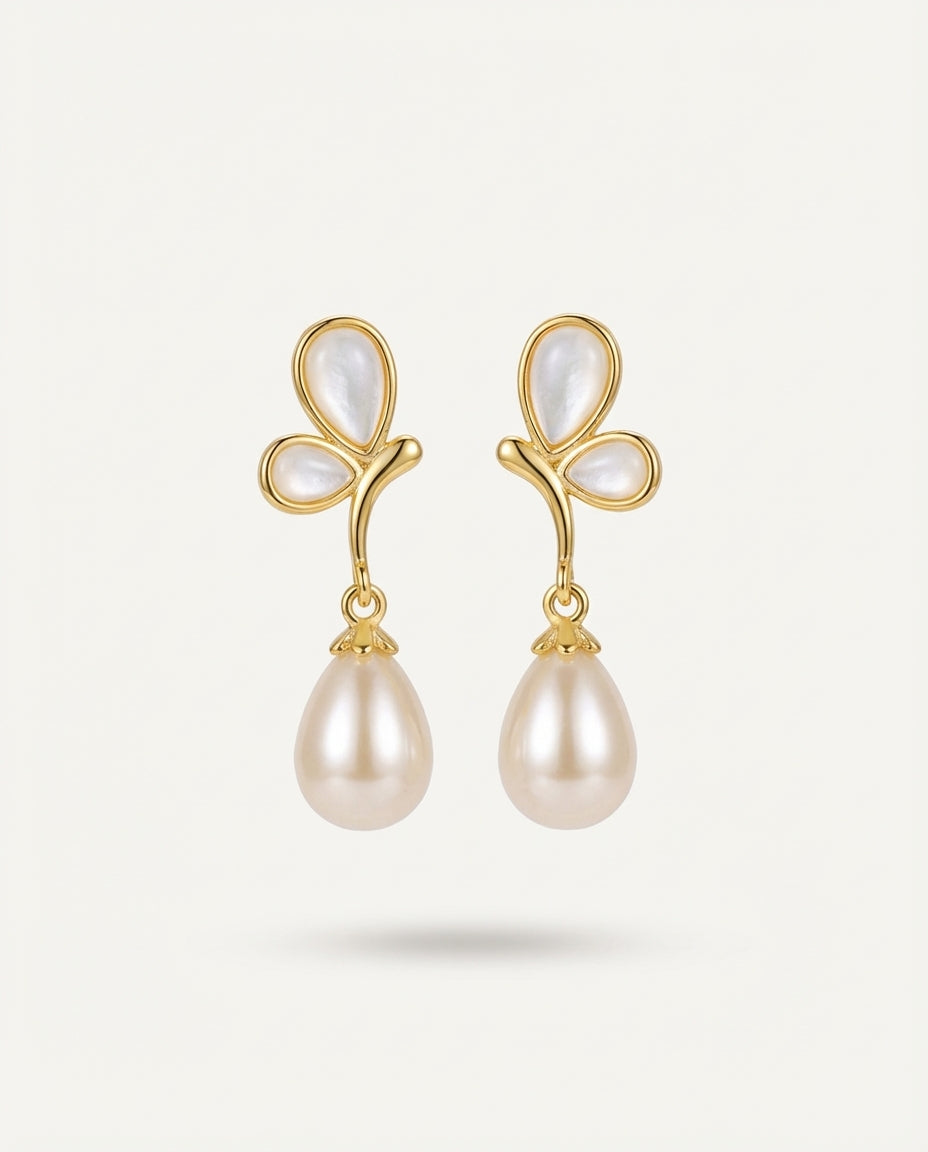 Gold & Pearl S925 Sterling Silver Needle Butterfly Knot Earrings