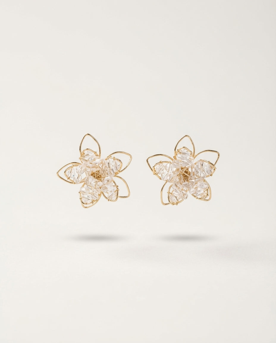 Gold Flower Butterfly Earrings with Pearls & Rhinestones