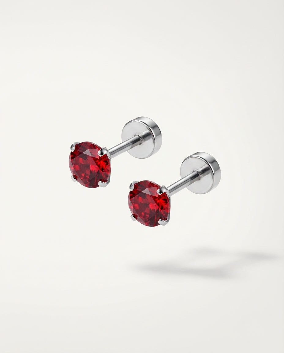 Red 4mm Stainless Steel Zirconia Studs – Everyday Unisex