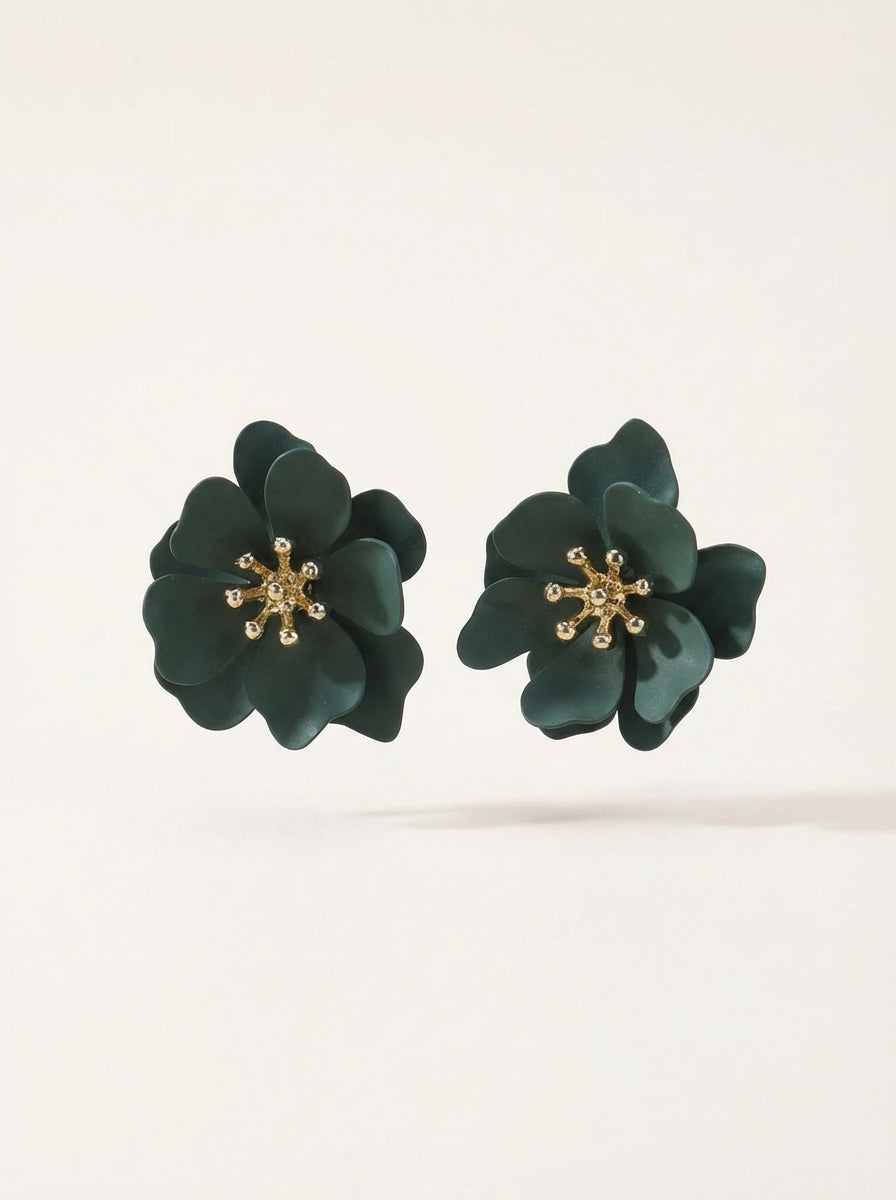 Bohemian Flower Resin and Gold-Tone Stud Earrings