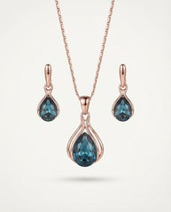 Blue Teardrop Necklace & Earrings Set in Crystal Alloy and Rose Gold
