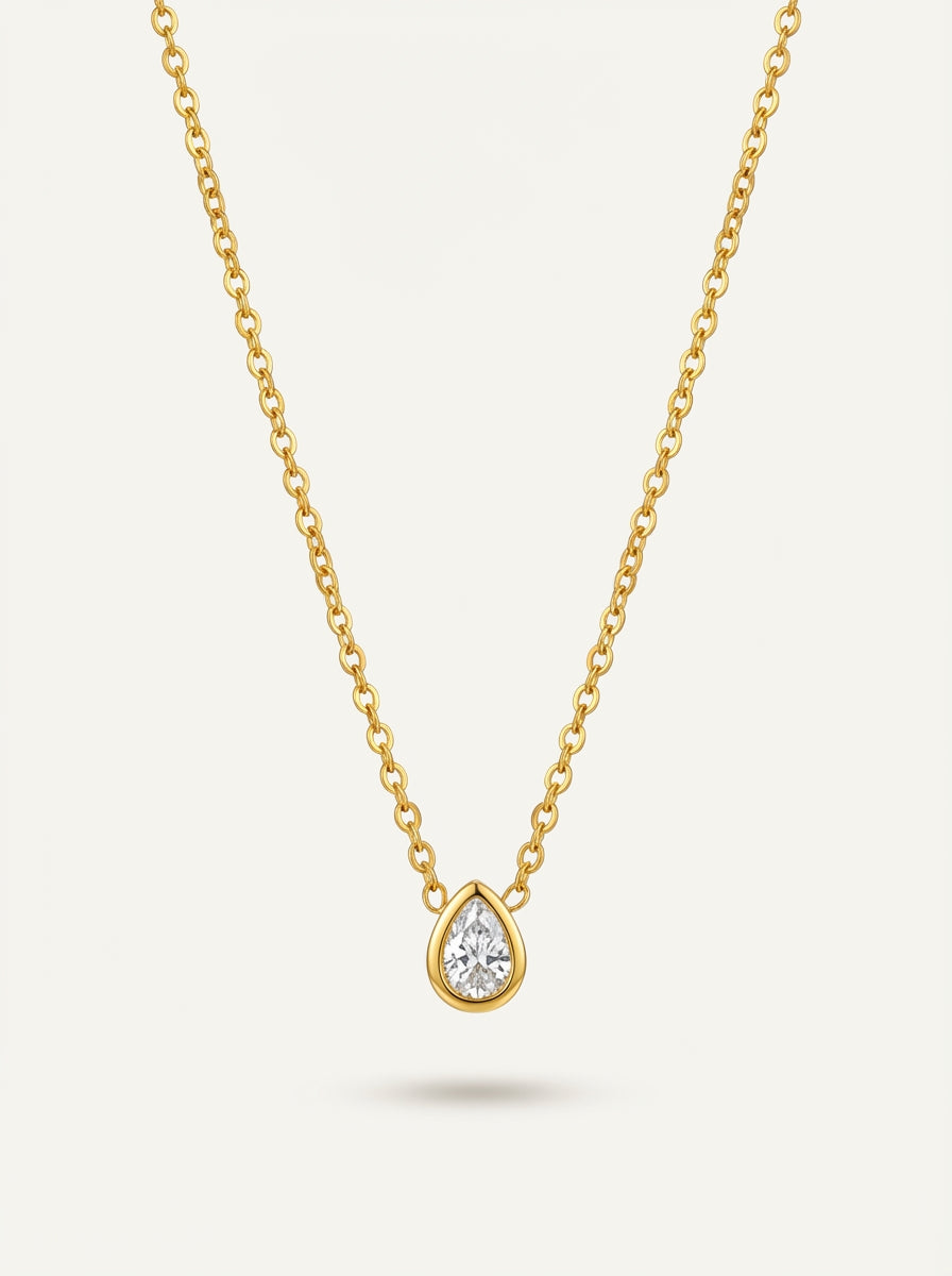 Gold Water Drop Pendant Necklace – Stainless Steel 18K Gold Plated