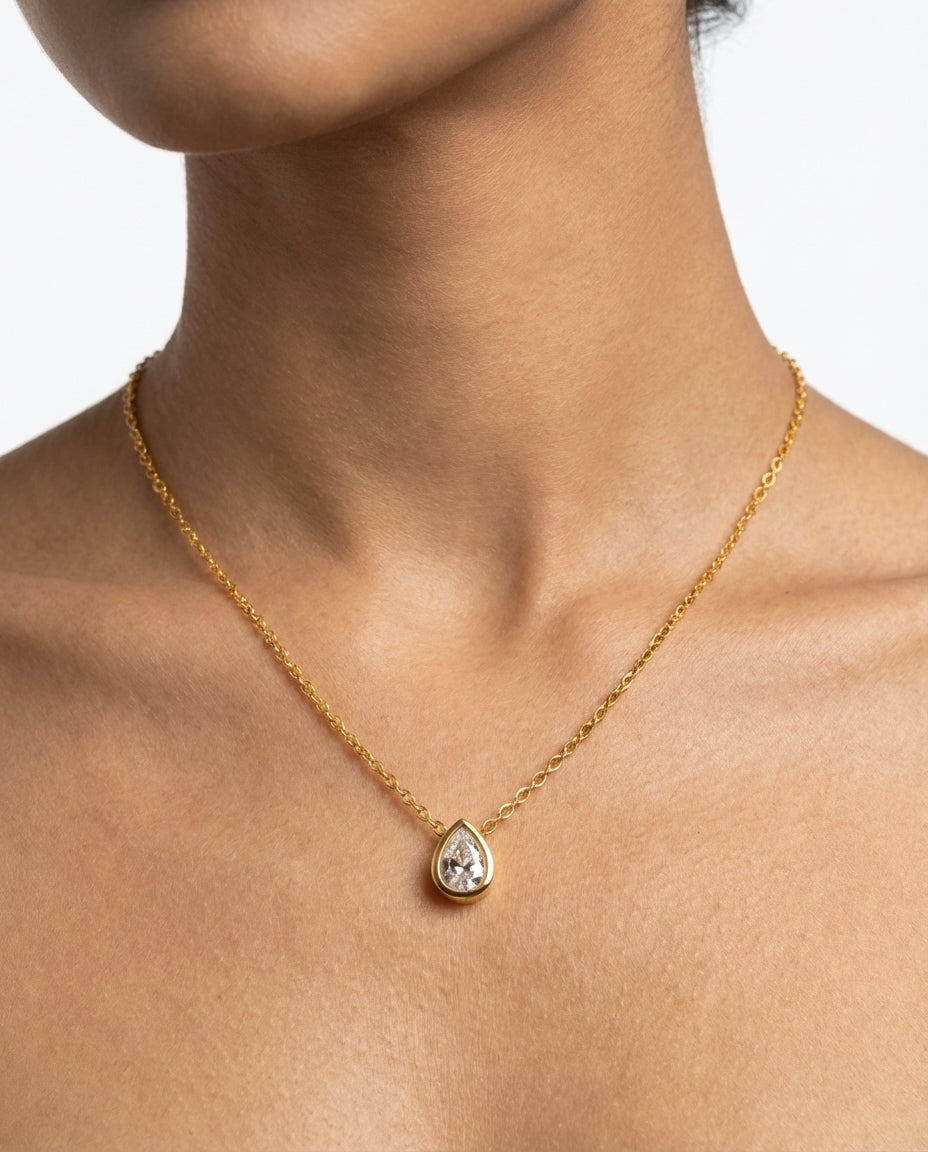 Gold Water Drop Pendant Necklace – Stainless Steel 18K Gold Plated