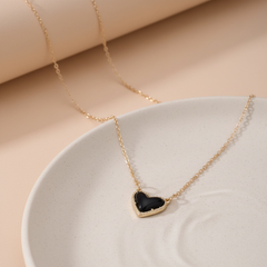 Black Heart Pendant Necklace in Gold Alloy