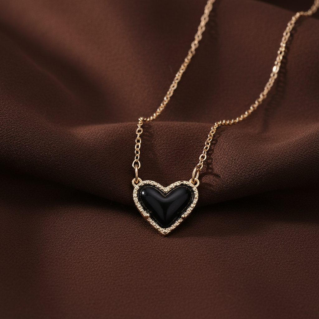 Black Heart Pendant Necklace in Gold Alloy
