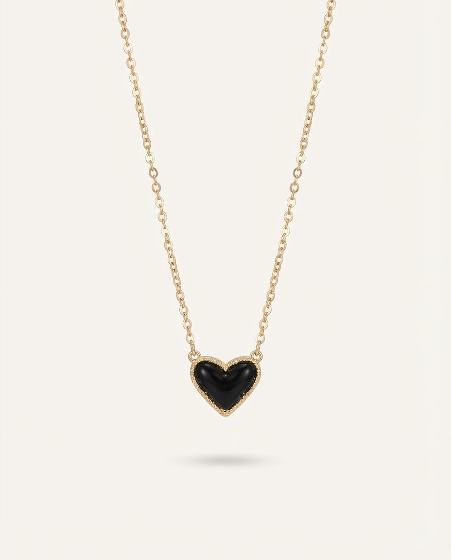 Black Heart Pendant Necklace in Gold Alloy